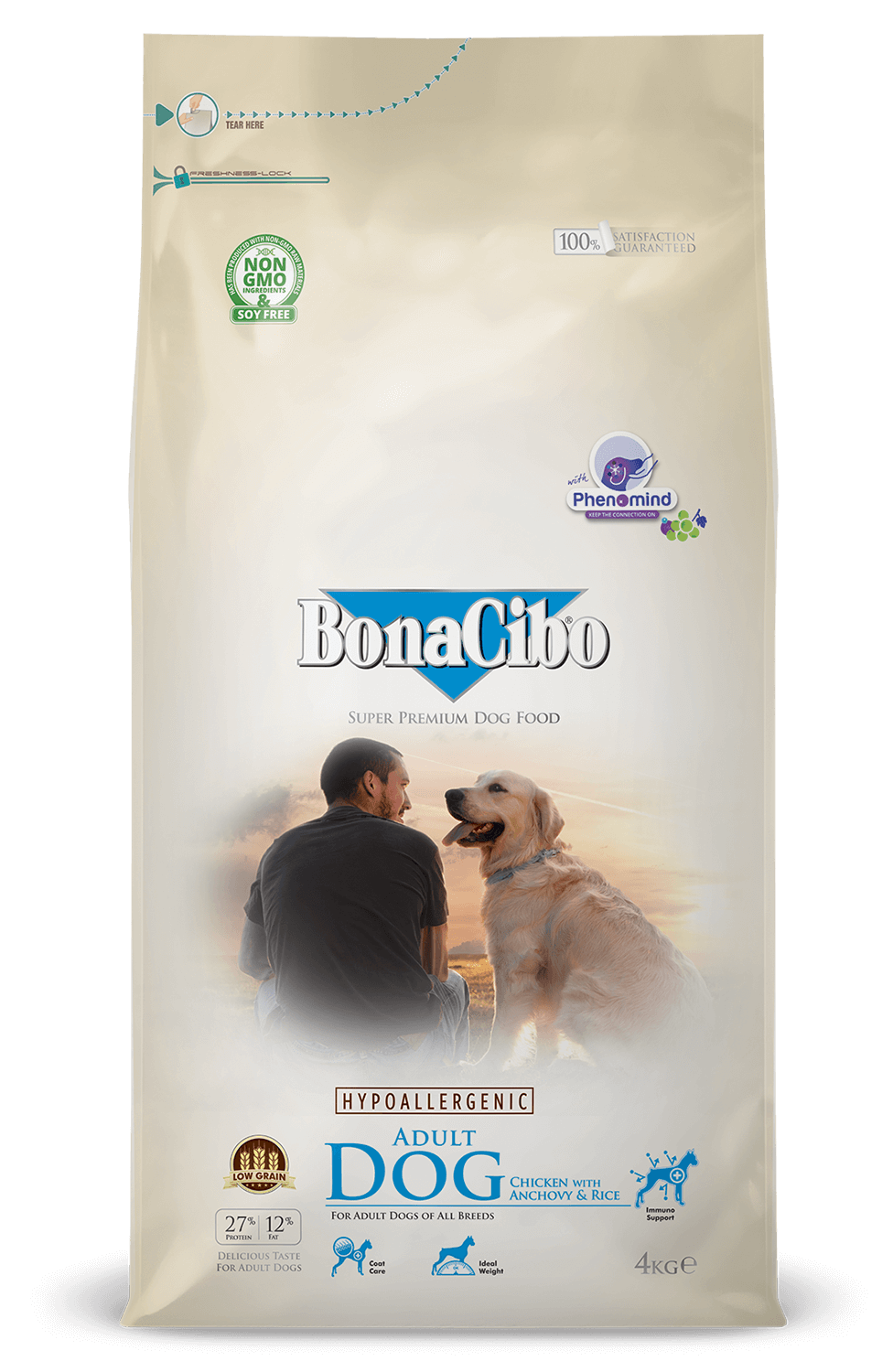 BonaCibo Hypoallergenic Adult Dog poulet, anchois & riz – environ 3 kg