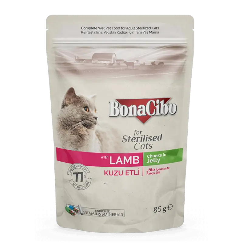 BonaCibo Sterilised Cats à l’agneau – 85 g
