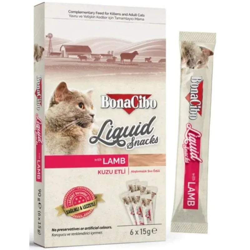 BonaCibo Liquid Snacks à l’agneau – 6 × 15 g