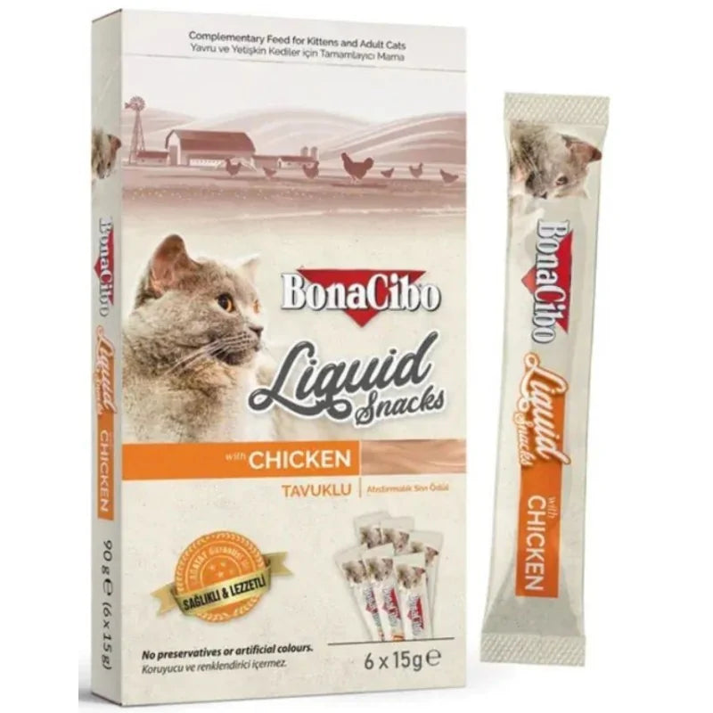 BonaCibo Liquid Snacks au poulet – 6 × 15 g