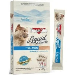 BonaCibo Liquid Snacks au saumon – 6 × 15 g