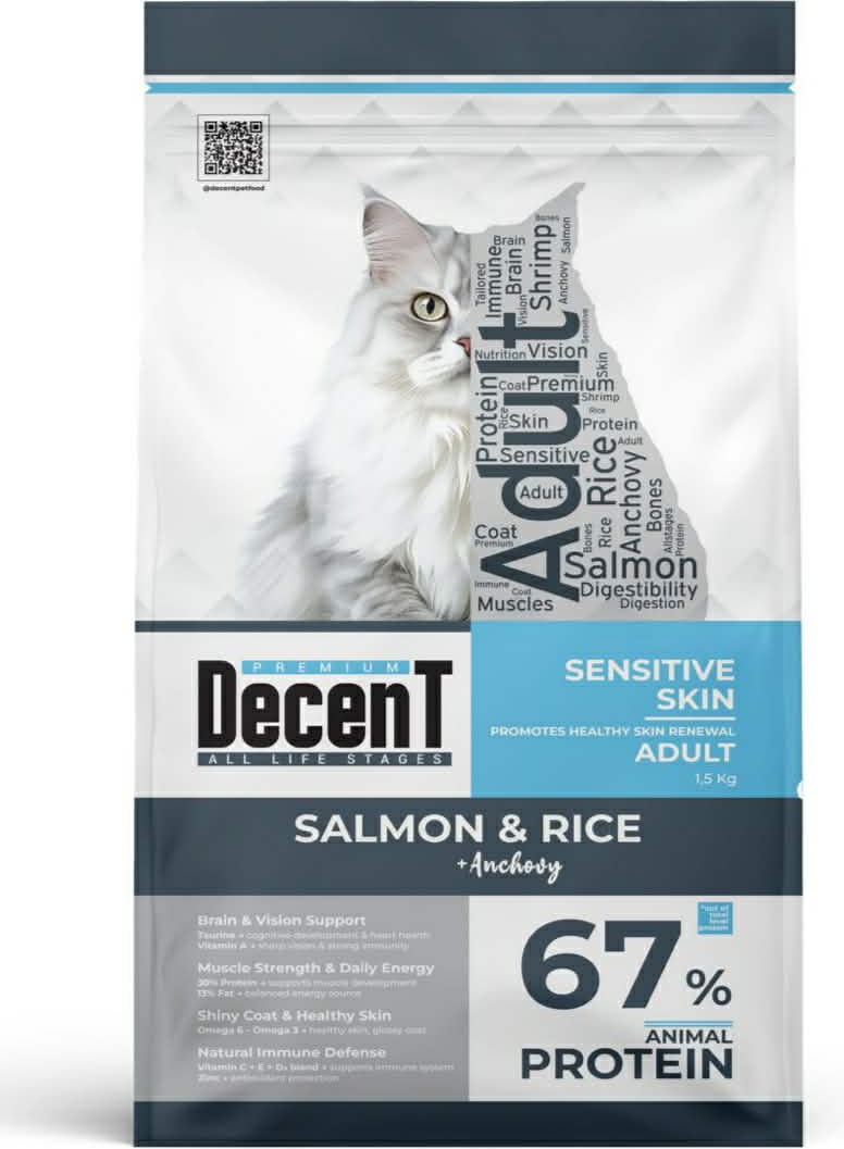 Decent Sensitive Skin Adult Cat saumon & riz – 1,5 kg