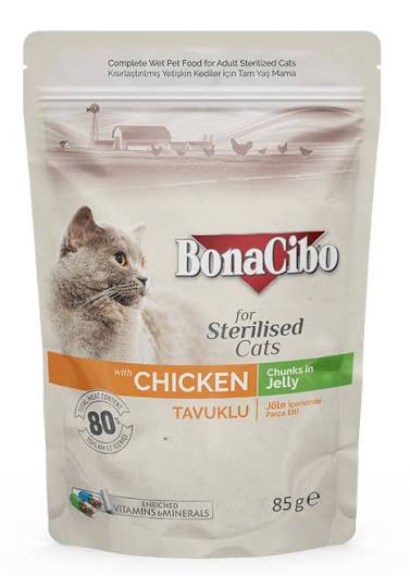 BonaCibo Sterilised Cats au poulet – 85 g
